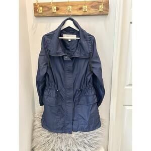Coach New York Beige Navy Lightweight￼ Wide Collar Rain Jacket S Retail $298